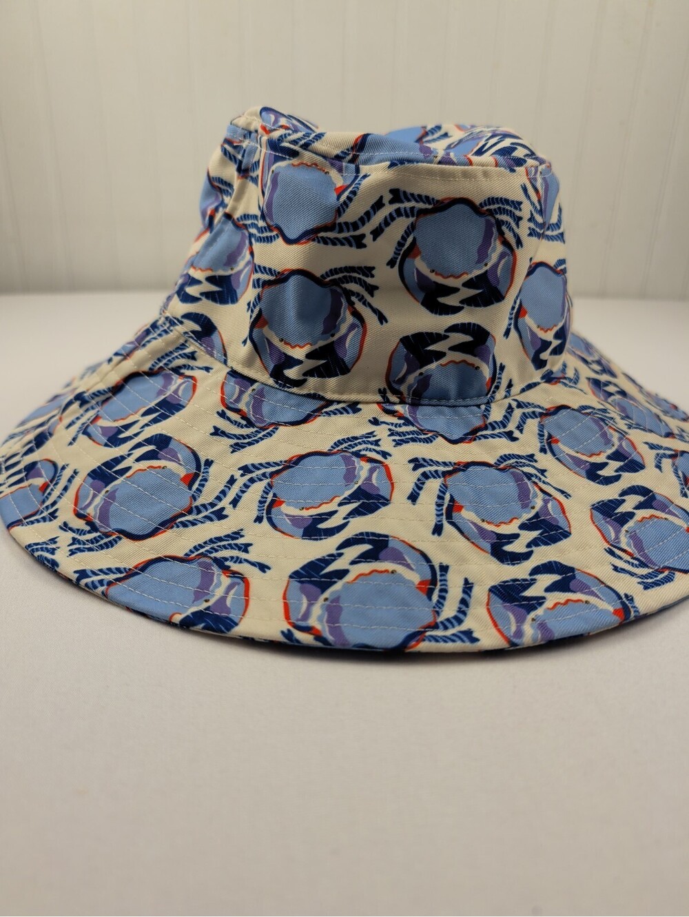 Vera Bradley Crab Print Wide Brim Sun Hat Blue One Size - Picture 6 of 6
